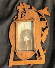 Photo au Charbon Portrait Soldat Poilu 3e RI, Cadre Bois Peinture, 1914 1918 WW1