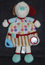 ?Doudou Plat Chien BABYSUN Bleu Pois Couleur Anneau Dention Hochet Grelot TTBE