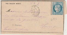Lettre  par BALLON MONTE le GIRONDE pour TOURS + gazette des absents