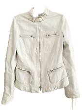 Armani Collezioni Femme Veste style Moto en Cuir d'Agneau Blanc, Taille IT 38