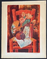 Tony AGOSTINI "Nature morte à chaise paysanne" Lithographie signée