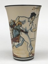 Superbe ancien VASE ou VERRE en GRES signé MOREAU R.F CIBOURE Pelote basque TTBE