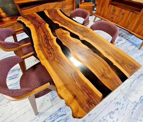 Black epoxy wood table - black,