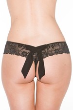 Tanga string noir en dentelle