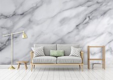 Papier Peint Intissé Panoramique Marbre Blanc Gris Modern XXL Chambre et Salon 6