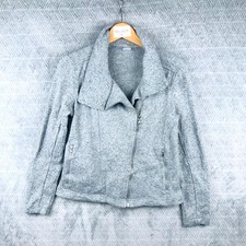 Old Navy Active Pull Veste Moto Femme S Grise Tricoté Polaire Zippée Asymétrique