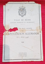 WW2 NOTICE CAPITULATION VILLE DE REIMS 7 MAI 1945 (double page en l'état)