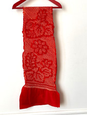 Foulard Ceinture ( Kimono shibori ) en Soie Japon Rouge Orange 19-30 x 138cm