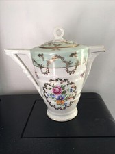 Ancienne Theiere Cafetiere Verseuse Limoges Porcelaine Decor Fleurie Signe ML