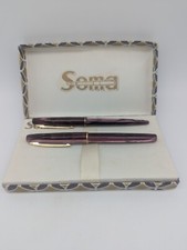 Parure Stylo Soma, Nacré rouge foncé rose, Plume et Bille Vintage en Boite