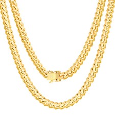 18K Jaune or Massif Hommes 6mm Miami Cubain Lien Chaîne Collier Boîte Fermoire