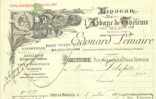 Facture 1889 liqueur - !!,