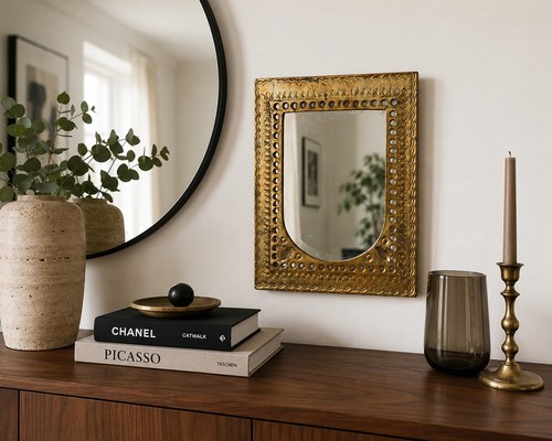 Miroir mural vintage laiton - vintage, en