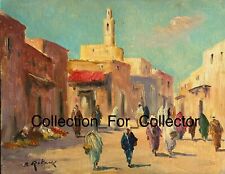 PEINTURE SUR PANNEAU MOSQUEE ORIENTALISTE MARRAKECH MAROC SIGNEE B. RETAUX