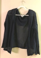 DELIA'S NAVY OPEN FRONT SWEATER WITH HOOD    SIZE JUNIORS LARGE