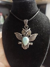 Pendentif plaqué argent Sterling hiboux larimar et quartz  cadeaux mariage mixte