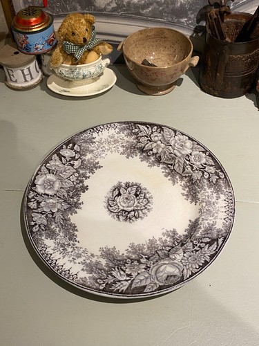 Plat décors fleurie noir - -,