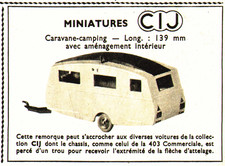 PUB  MINIATURE " C.I.J "  CARAVANE-CAMPING avec AMENAGEMENT INTERIEUR    1959