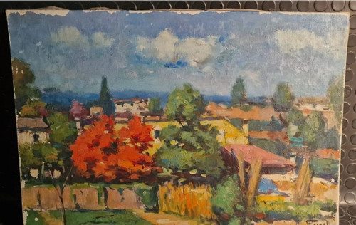 Tableau huile paysage rural - tableau,
