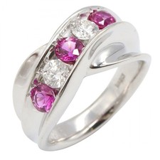 BIJOUX Bague Diamant Rubis 18KWG Or Blanc Rouge Occasion Femme Taille US 6,5