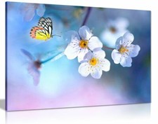 Belle impression d'art mural sur toile papillon fleurs blanches