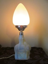 Ancienne lampe de table éléphant vintage ART DECO FRENCH verre opalescent ann...