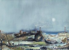 Tableau Paysage Marin et Côtier Italien d'Hiver Peinture Moderne à Huile signée