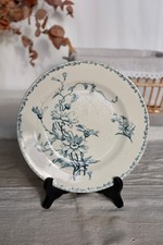 Assiette ancienne terre de fer Lunéville K&G modèle Marguerite bleu blanc