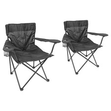 2x Noir Mat/Noir Chaise de Camping Pliante en Toile Portable Extérieur Siège