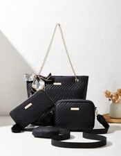 4X Sac Femme Noir Simili Cuir Fourre Tout - Ensemble De 4 Sac De Soirée