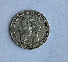 Pièce Argent 2 francs 1891,Léopold II, Roi des Belges, Souverain du CONGO