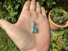 Ancien Pendentif Carré Vintage 80s Argent Sterling Aigue Marine