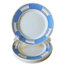 6 assiettes à dessert anciennes Badonviller bleu blanc rouge vintage 18 cm