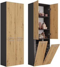 Armoire de salle de bain BDW, meuble sous lavabo 2 paniers à linge, meuble...