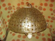 Vintage 70s Ancien LUSTRE SUSPENSION ABAT-JOUR 46x23cm LAITON et NACRE Lampe