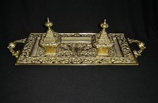 IMPORTANT ENCRIER DOUBLE AVEC GODETS BRONZE INKWELL GLASS INSERTS  XIXème