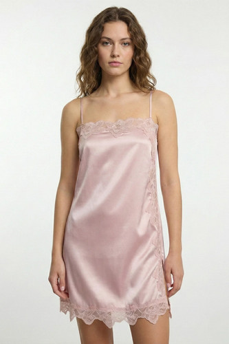 Chemise nuit satin rose - chemise,