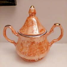 Superbe Pot à Couvercle Céramique Emaillée Brillante Camaïeu Orangé Estampillé 