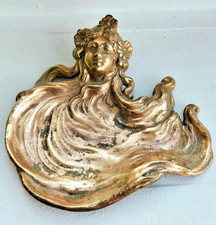 Vide Poche Ancien En Bronze ou Laiton Femme Art Nouveau Jugendstil Style Mucha