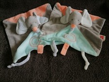 doudou plat éléphant gris bleu orange  LOT DE 2  Nattou
