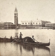 ITALIE Venise Gondole Photo c1865 Stereo Vintage Albumine §a