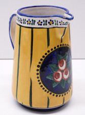 *JOLI ANCIEN PICHET CERAMIQUE ALFRED RENOLEAU AR A Jaune & Bleu FLEURS ROSES  D