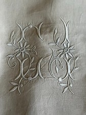 Antique French Linen Sheet - EJ Monogrammed - Unused