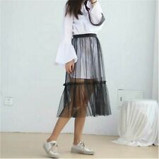 Femme Maille Pur Jupe Transparent Tutu Tulle Taille Élastique Midi Long Sexy