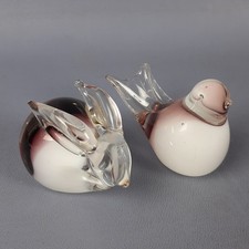 2 Figurines En Verre De Murano Sommerso Lapin Oiseau Blanc Bordeaux Années 80