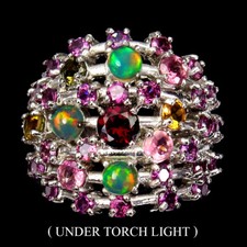 Bague En Argent Sterling 925 Rhodolite Opale De Feu Tourmaline Bijoux Taille 8