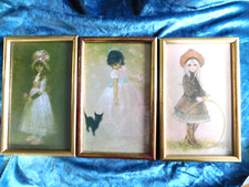 3 cadres en bois triptique doré jeunes filles élégantes affiche Sous verre rétro
