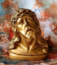 ANCIEN BUSTE STATUE JESUS CHRIST COURONNE EPINES ECCE HOMO EN REGULE BIREMBAUX