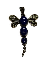 Vintage Style 925 Argent Sterling Pendentif Libellule Avec Lapis Lazuli 5.1cm
