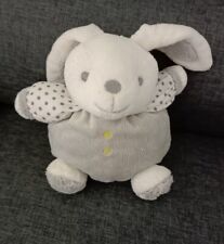 442🌟Peluche doudou lapin boule OBAIBI OKAIDI blanc gris étoiles grelot 18/25 cm